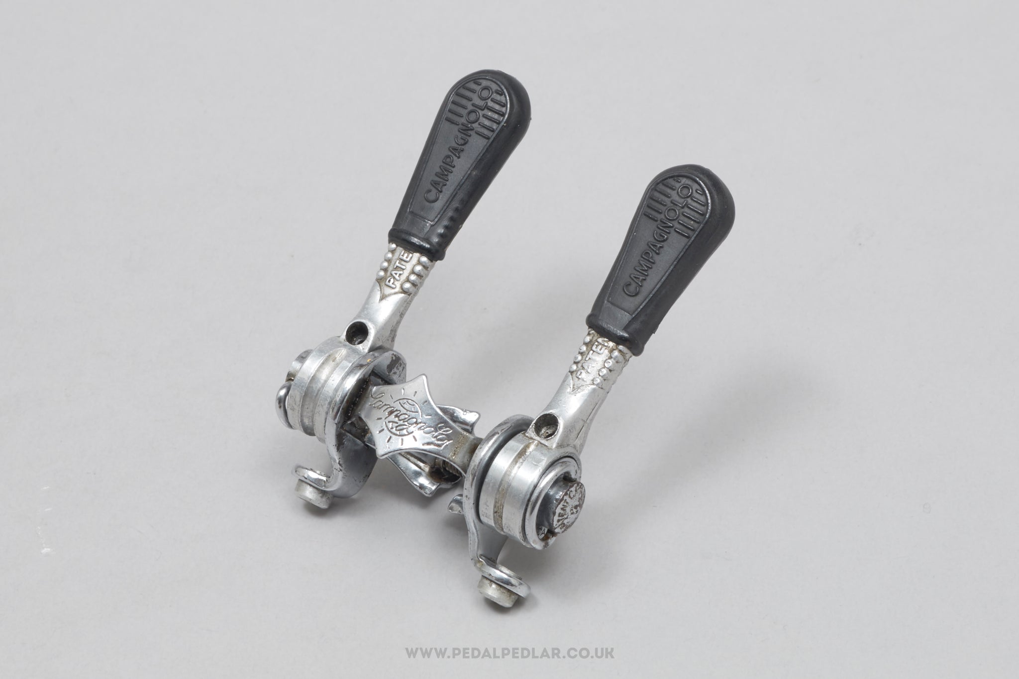 Campagnolo Nuovo/Super Record (1014) w) Covers & Silver Guides Vintage Clamp-On Downtube Shifters - Pedal Pedlar - Bike Parts For Sale