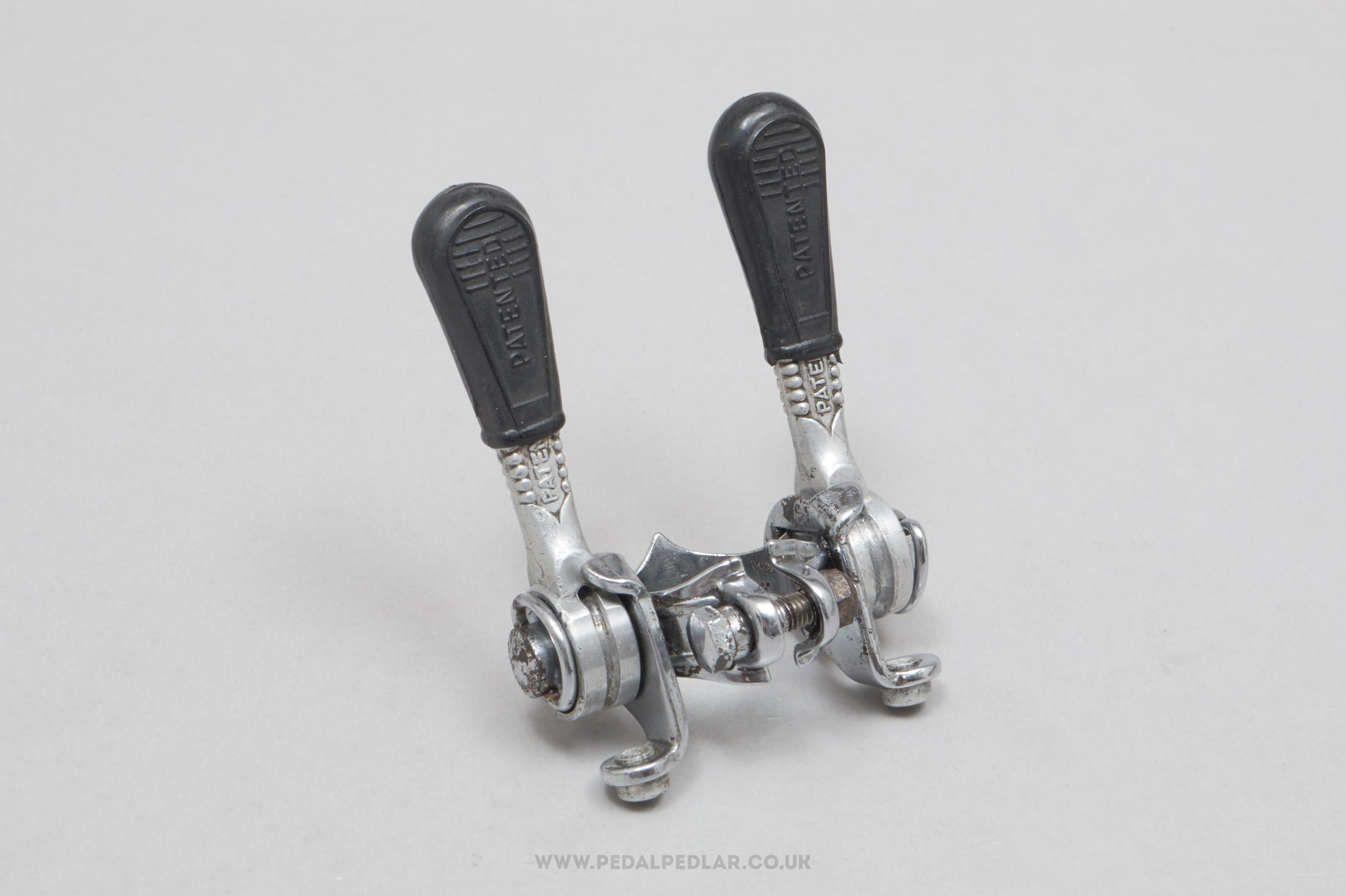 Campagnolo Nuovo/Super Record (1014) w) Covers & Silver Guides Vintage Clamp-On Downtube Shifters - Pedal Pedlar - Bike Parts For Sale