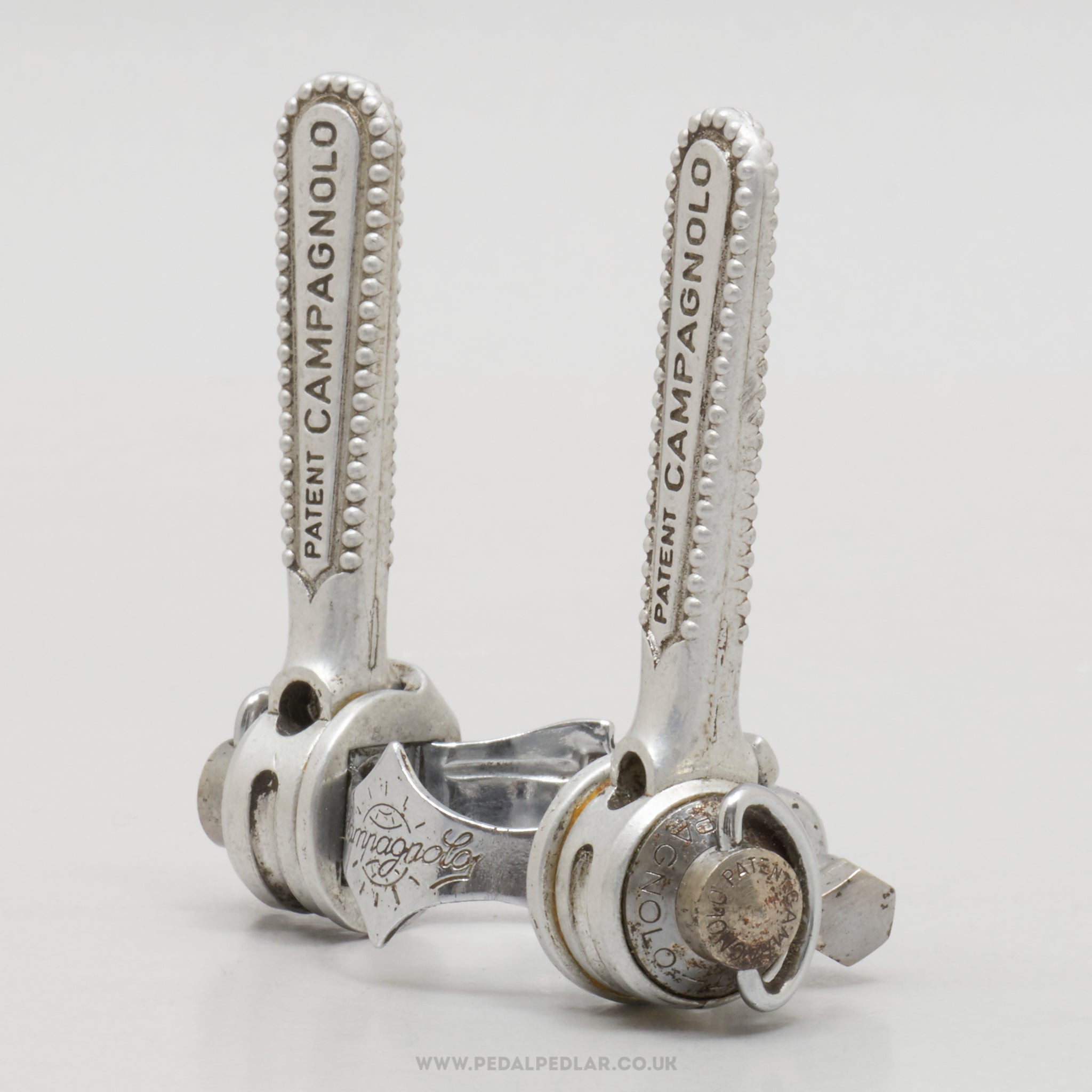 Campagnolo Nuovo/Super Record (1014) Later Version Vintage Clamp-On Downtube Shifters - Pedal Pedlar - Bike Parts For Sale