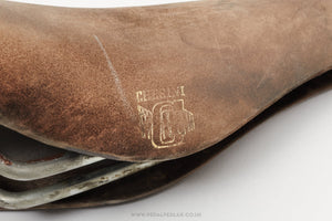 Vintage Chesini Branded Brown Leather Saddle - Pedal Pedlar - Bike Parts For Sale
