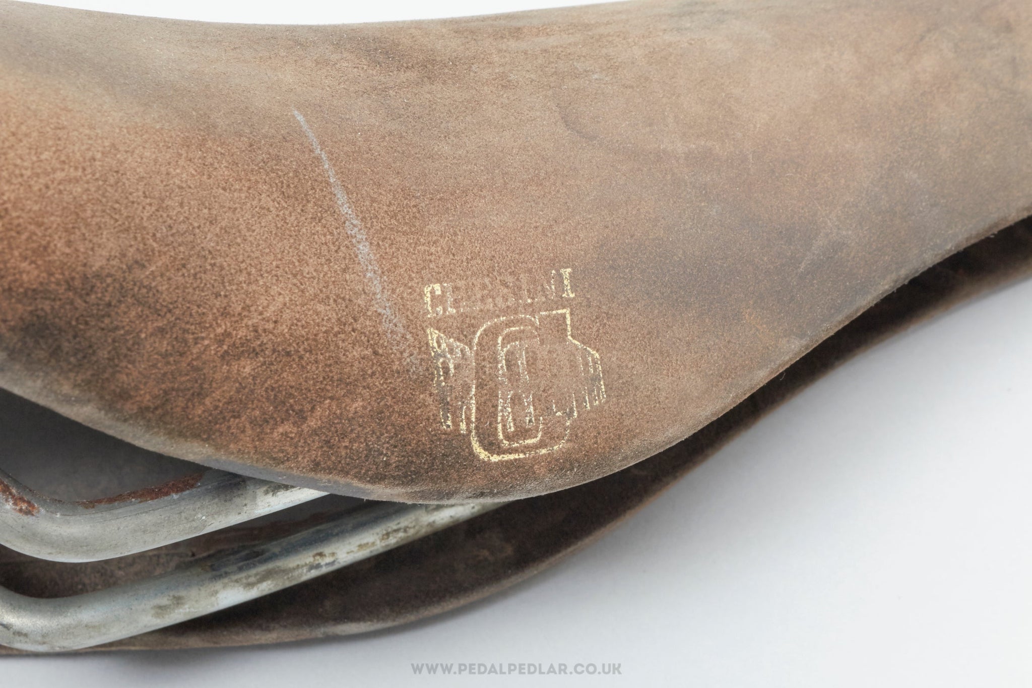 Vintage Chesini Branded Brown Leather Saddle - Pedal Pedlar - Bike Parts For Sale