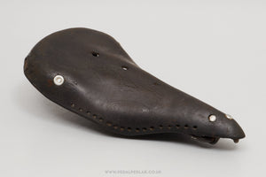 Vintage Dark Brown Leather Saddle - Pedal Pedlar - Bike Parts For Sale