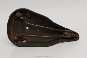 Vintage Dark Brown Leather Saddle - Pedal Pedlar - Bike Parts For Sale