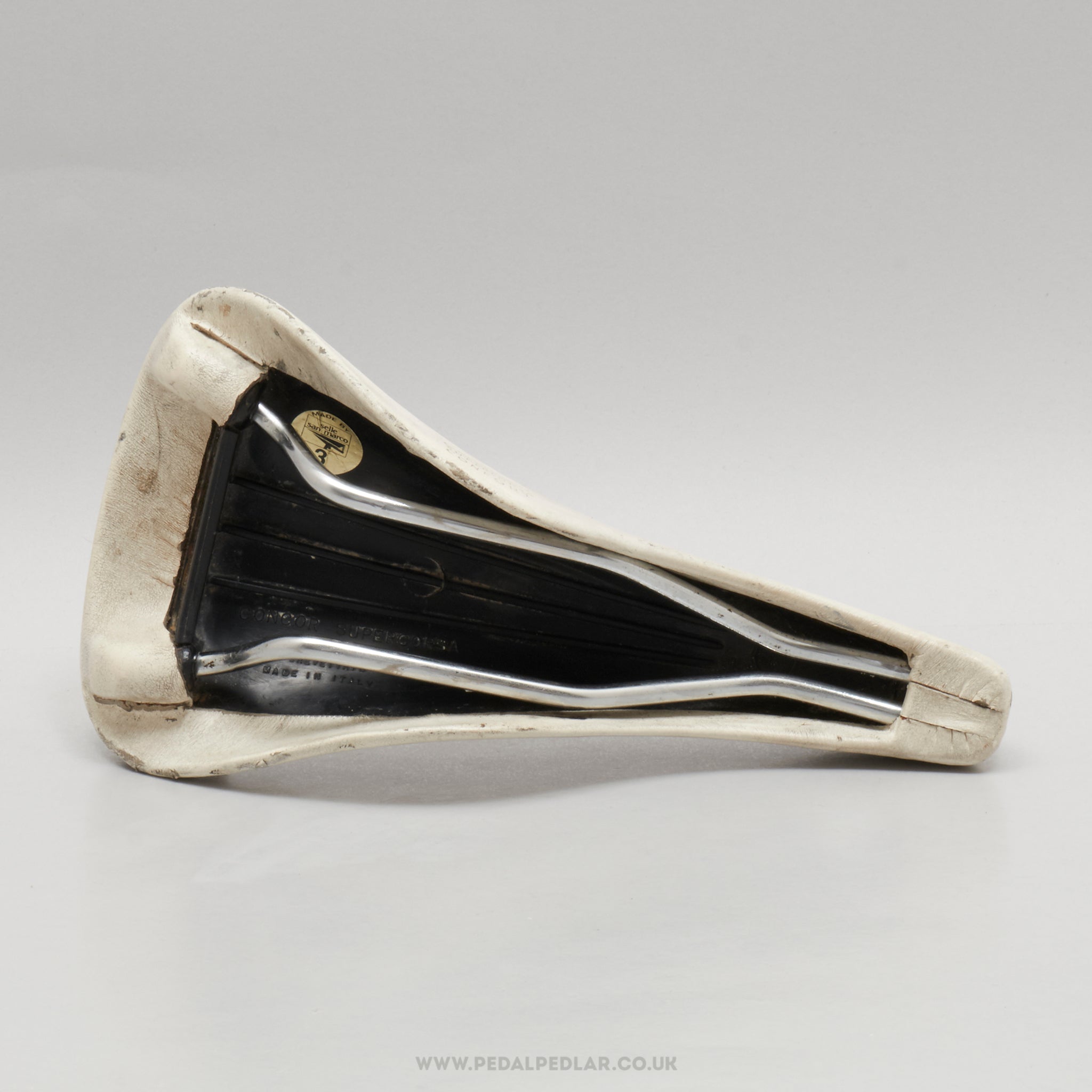 Selle San Marco Concor Supercorsa Confort Vintage White Leather Saddle - Pedal Pedlar - Bike Parts For Sale