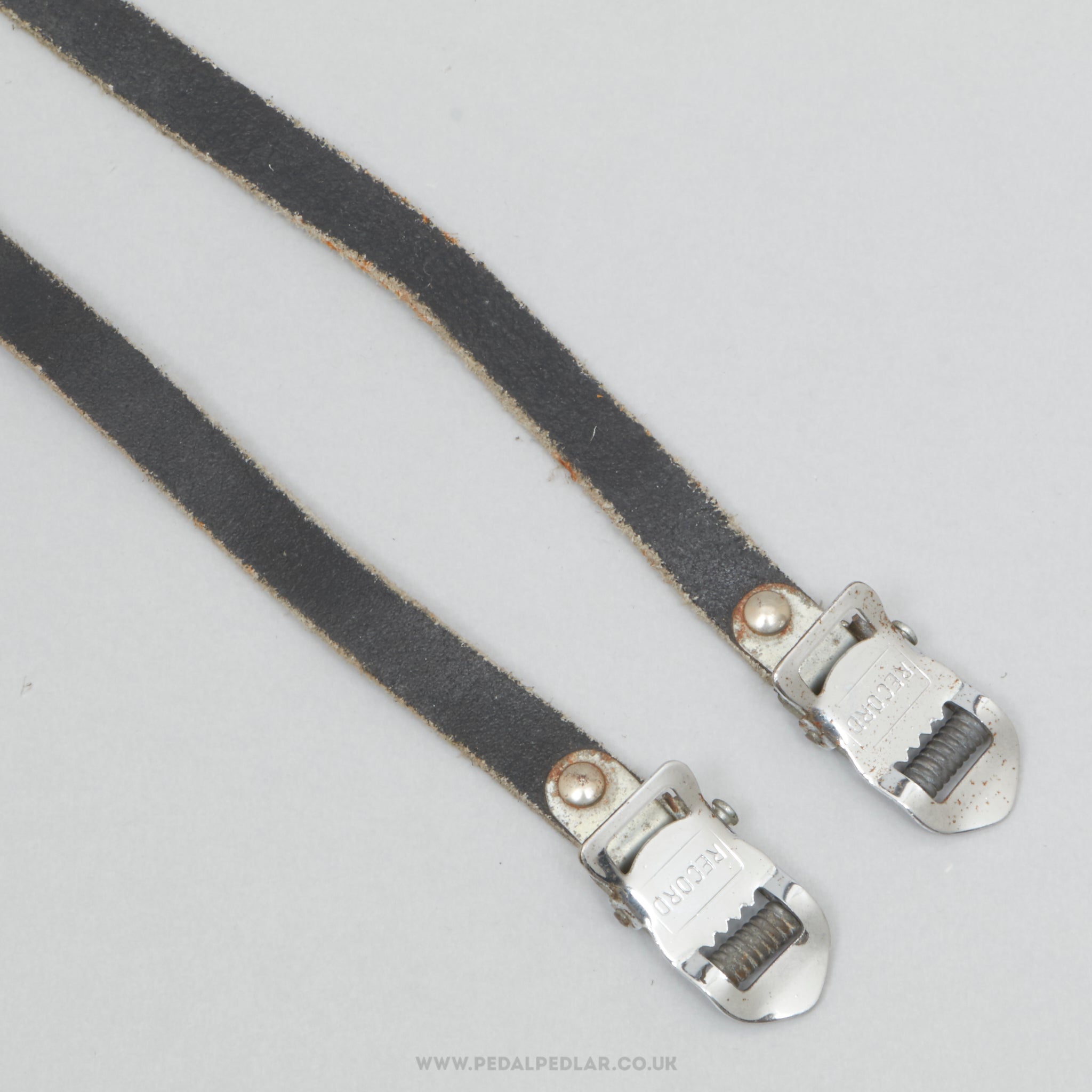 Record Leather Vintage Black Toe Clip Straps - Pedal Pedlar - Bike Parts For Sale