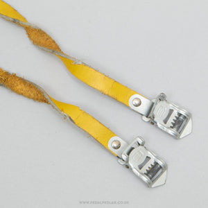 SABA Leather Vintage Yellow Toe Clip Straps - Pedal Pedlar - Bike Parts For Sale