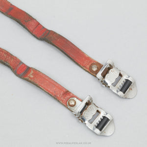 Camusso Leather Vintage Red Toe Clip Straps - Pedal Pedlar - Bike Parts For Sale