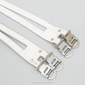 Vintage Leather White Double Toe Clip Straps - Pedal Pedlar - Bike Parts For Sale