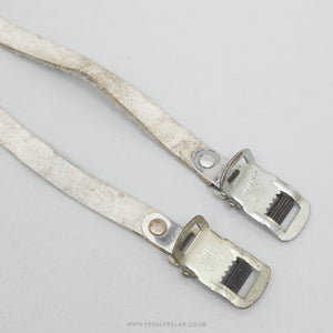 Lapize 511 Poutrait-Morin Leather Vintage White Toe Clip Straps - Pedal Pedlar - Bike Parts For Sale