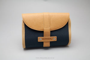 Basil Portland 0.5L Navy Blue/Brown Cotton Saddle Bag - Pedal Pedlar
 - 1