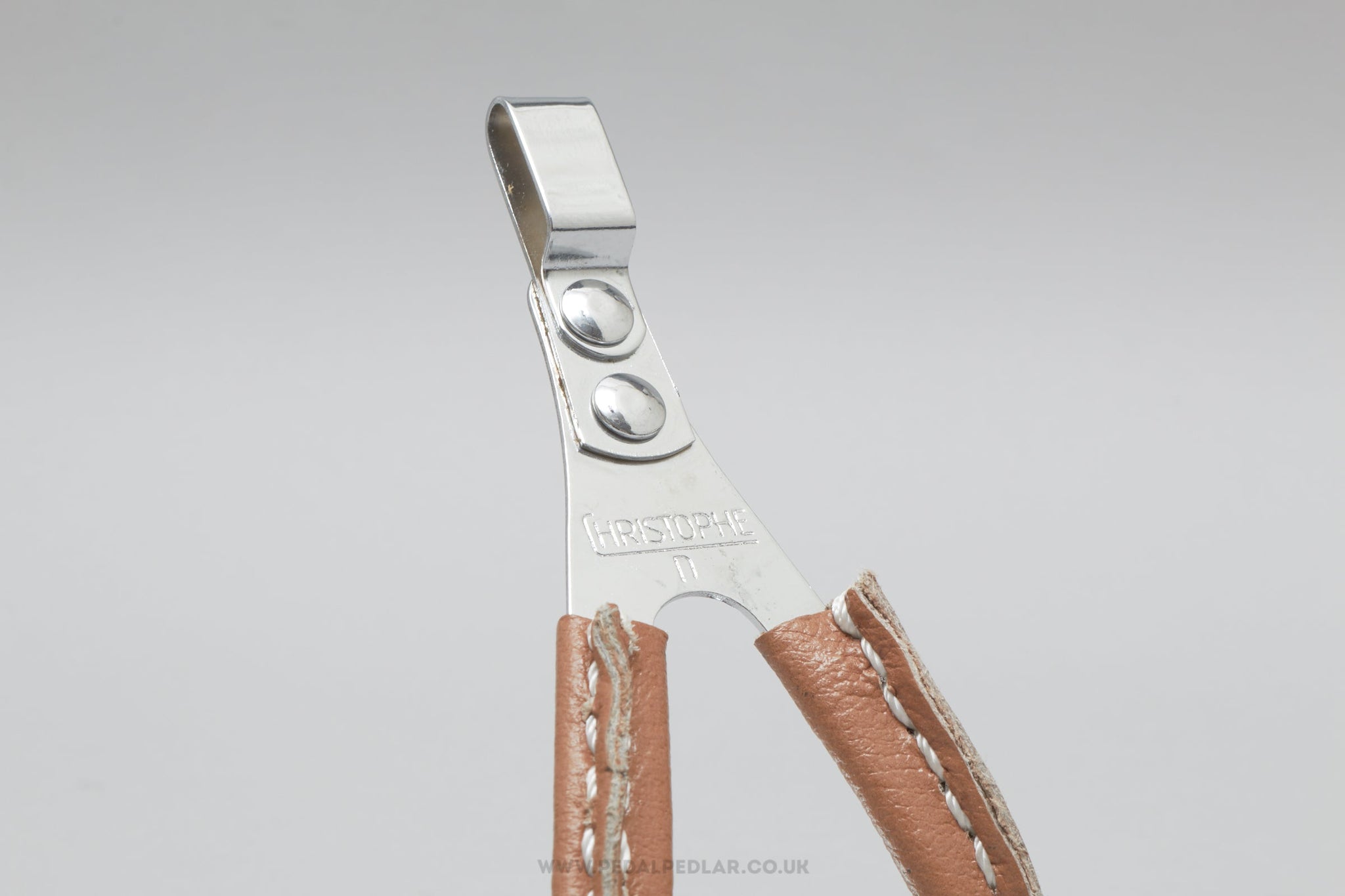 Christophe 50 GC / 506 GC Old Logo Leather Covered NOS Size S Vintage Steel Toe Clips / Cages - Pedal Pedlar - Buy New Old Stock Bike Parts