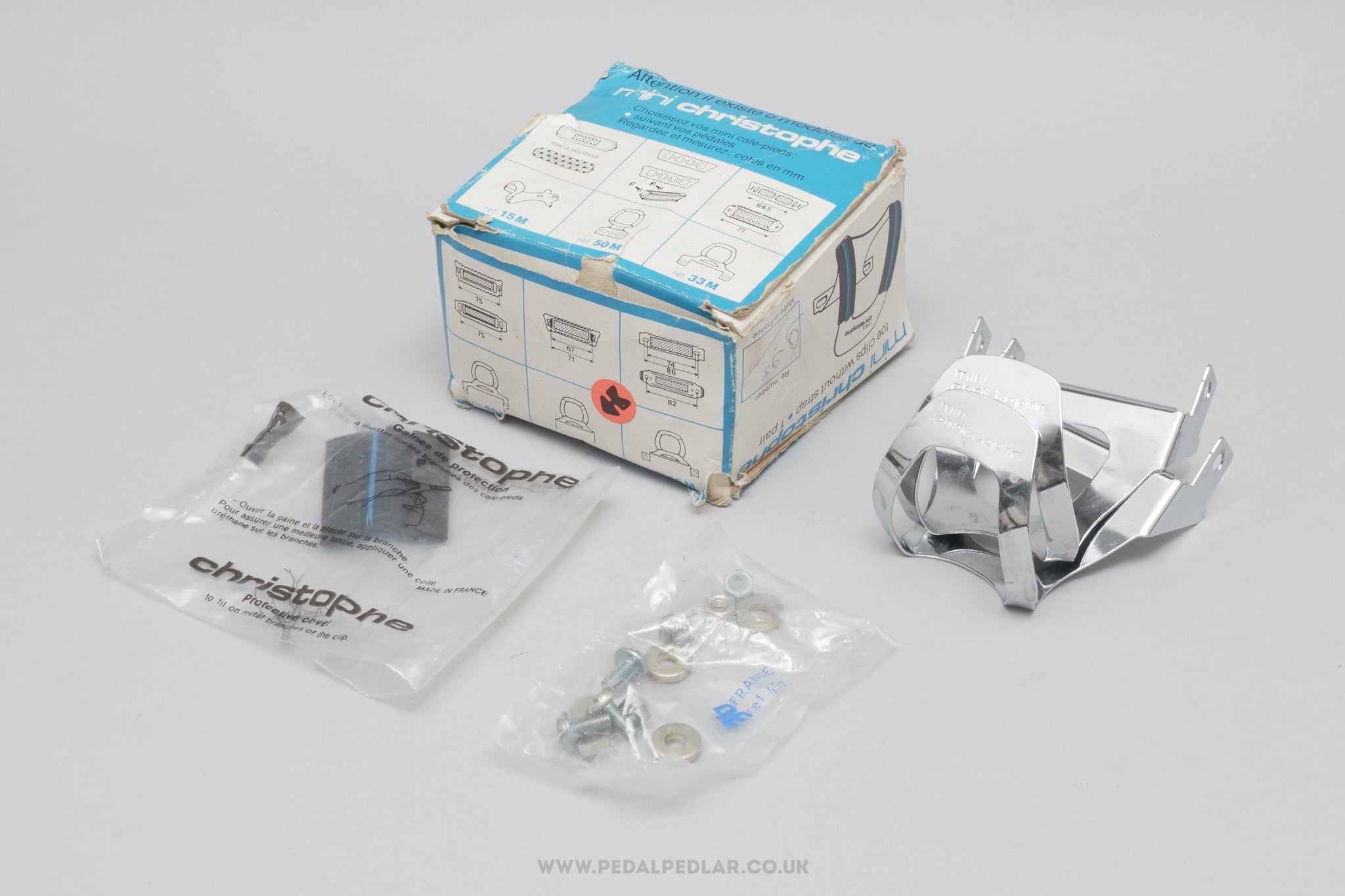 Christophe 47 M Mini New Logo NOS Size M Vintage Side Fixing Steel Toe Clips / Cages - Pedal Pedlar - Buy New Old Stock Bike Parts