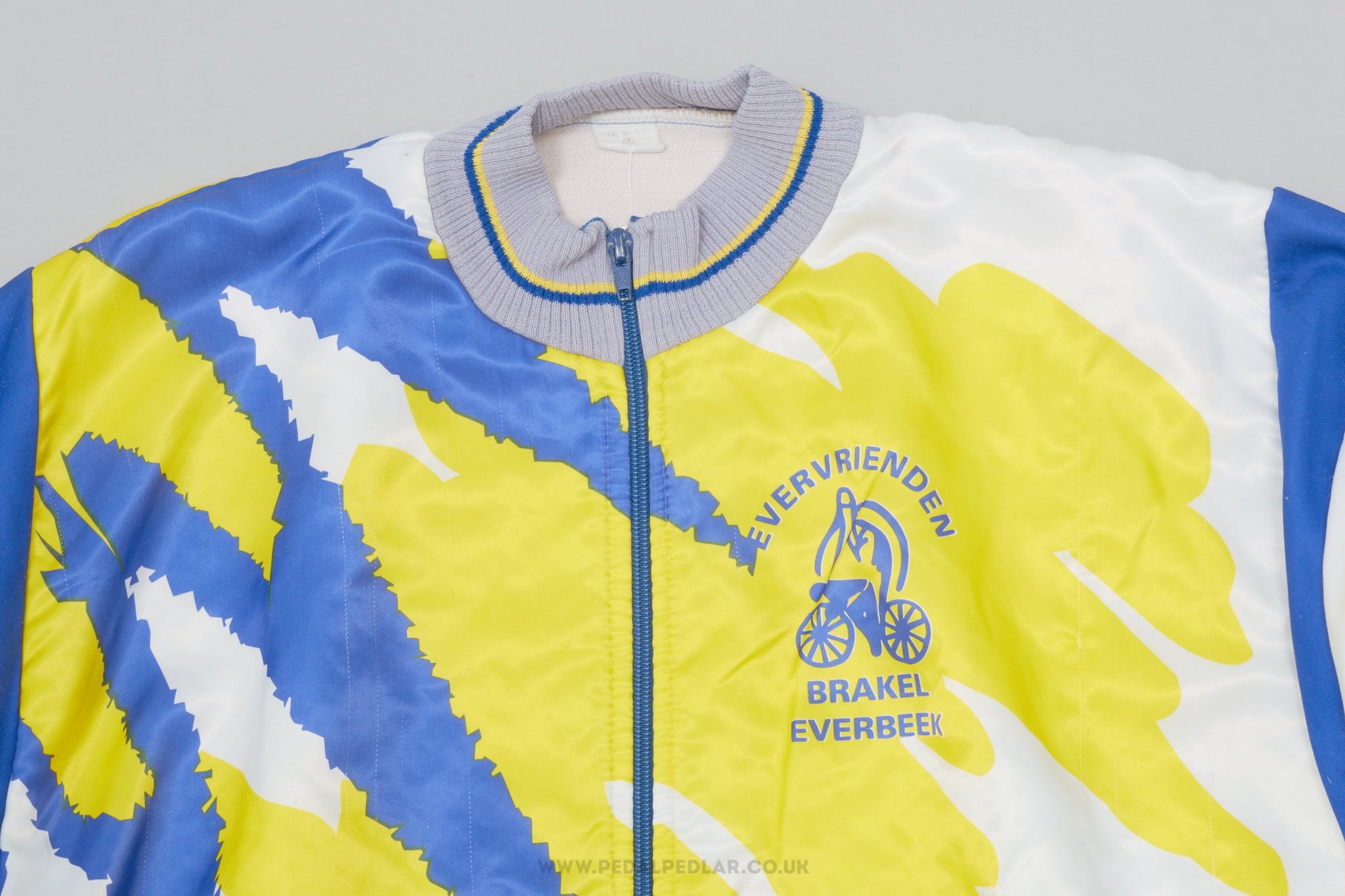 Evervrienden Brakel - Everbeek White, Yellow and Blue Large Vintage Winter Cycling Jacket - Pedal Pedlar - Clothing For Sale