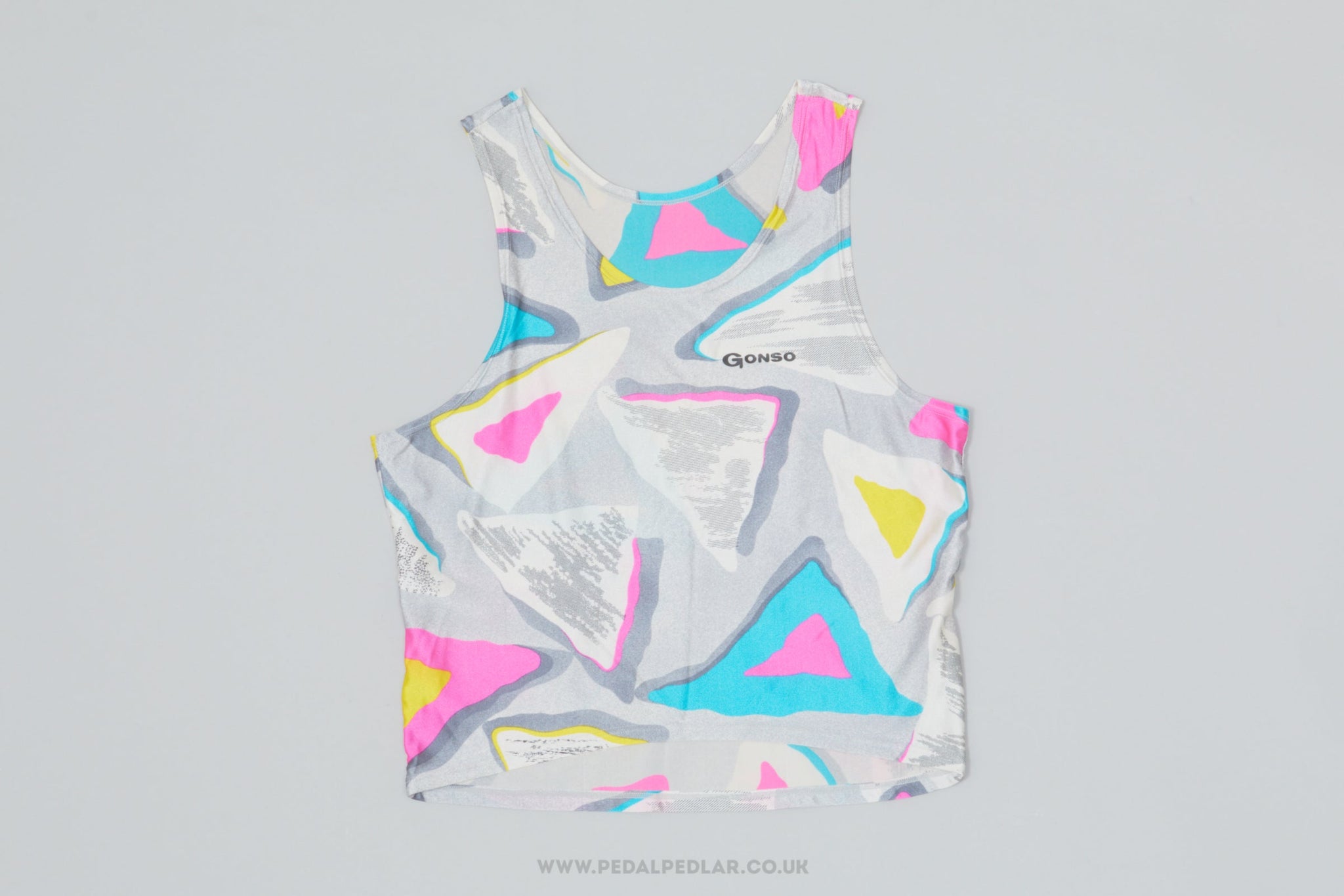 Gonso Silver & Neon Geometric Small Vintage Sleeveless Cycling Jersey - Pedal Pedlar - Clothing For Sale