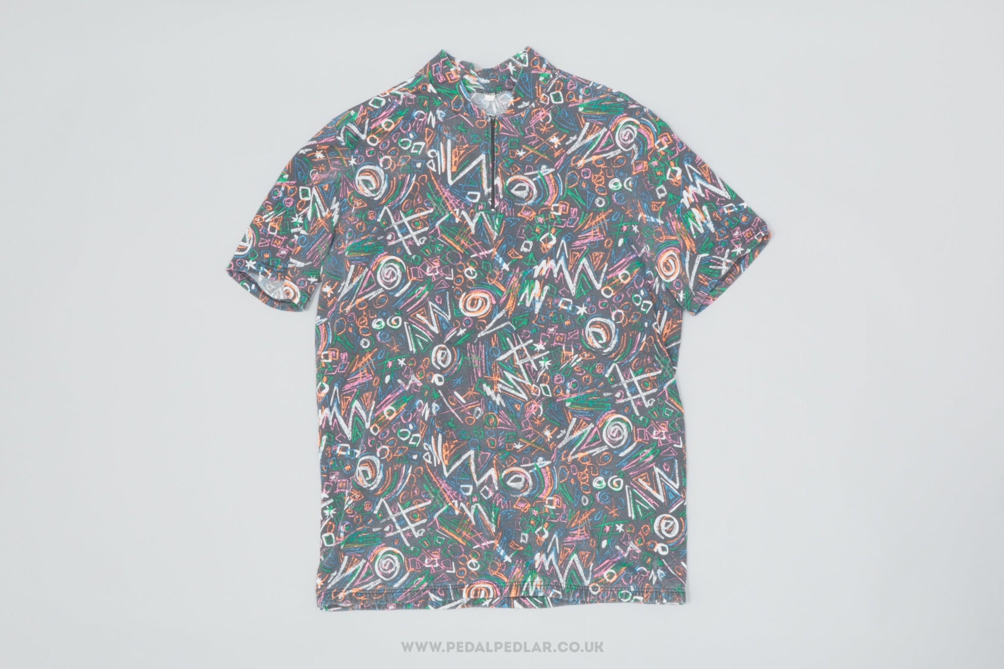 Grey w) White & Neon Doodles XL Vintage Cycling Jersey - Pedal Pedlar - Clothing For Sale