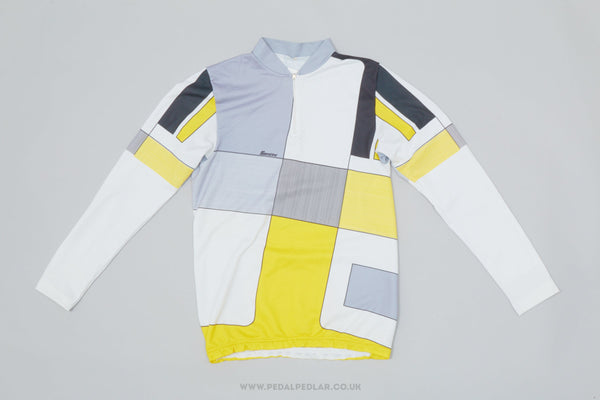 Santini Grey, White & Yellow Geometric Medium Vintage Long Sleeved Cycling Jersey - Pedal Pedlar - Clothing For Sale