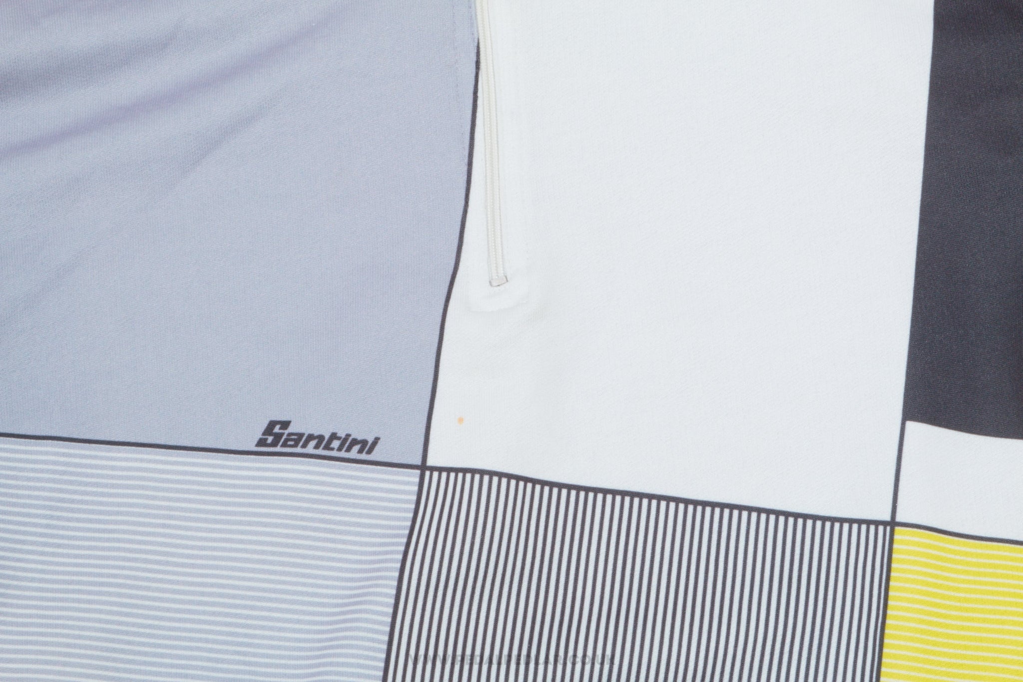 Santini Grey, White & Yellow Geometric Medium Vintage Long Sleeved Cycling Jersey - Pedal Pedlar - Clothing For Sale