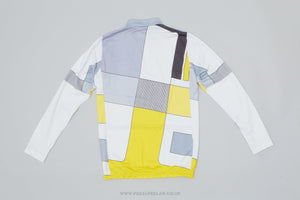 Santini Grey, White & Yellow Geometric Medium Vintage Long Sleeved Cycling Jersey - Pedal Pedlar - Clothing For Sale