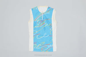 JFM Blue & White Squiggles Small Vintage Sleeveless Cycling Jersey - Pedal Pedlar - Clothing For Sale