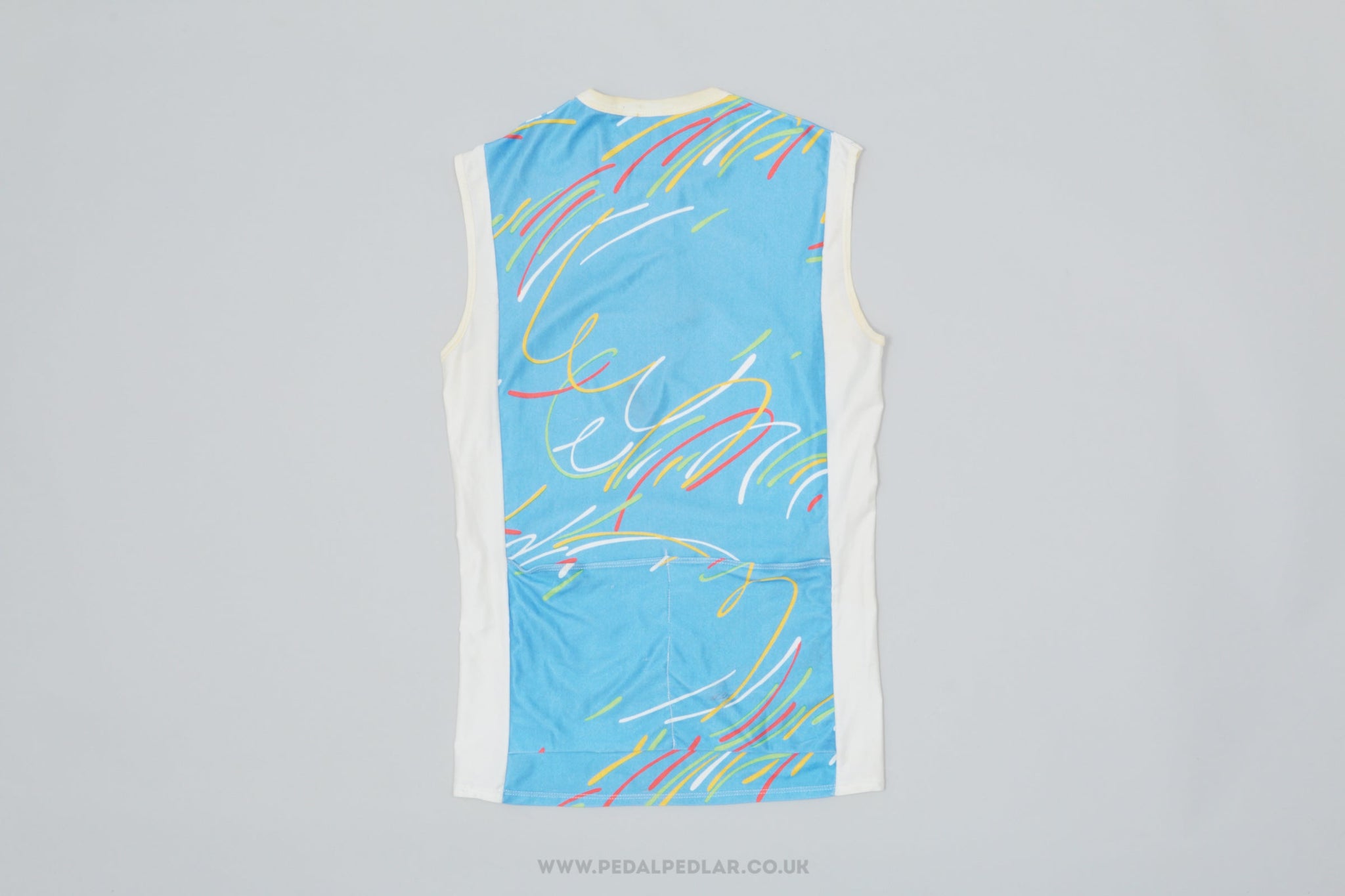 JFM Blue & White Squiggles Small Vintage Sleeveless Cycling Jersey - Pedal Pedlar - Clothing For Sale