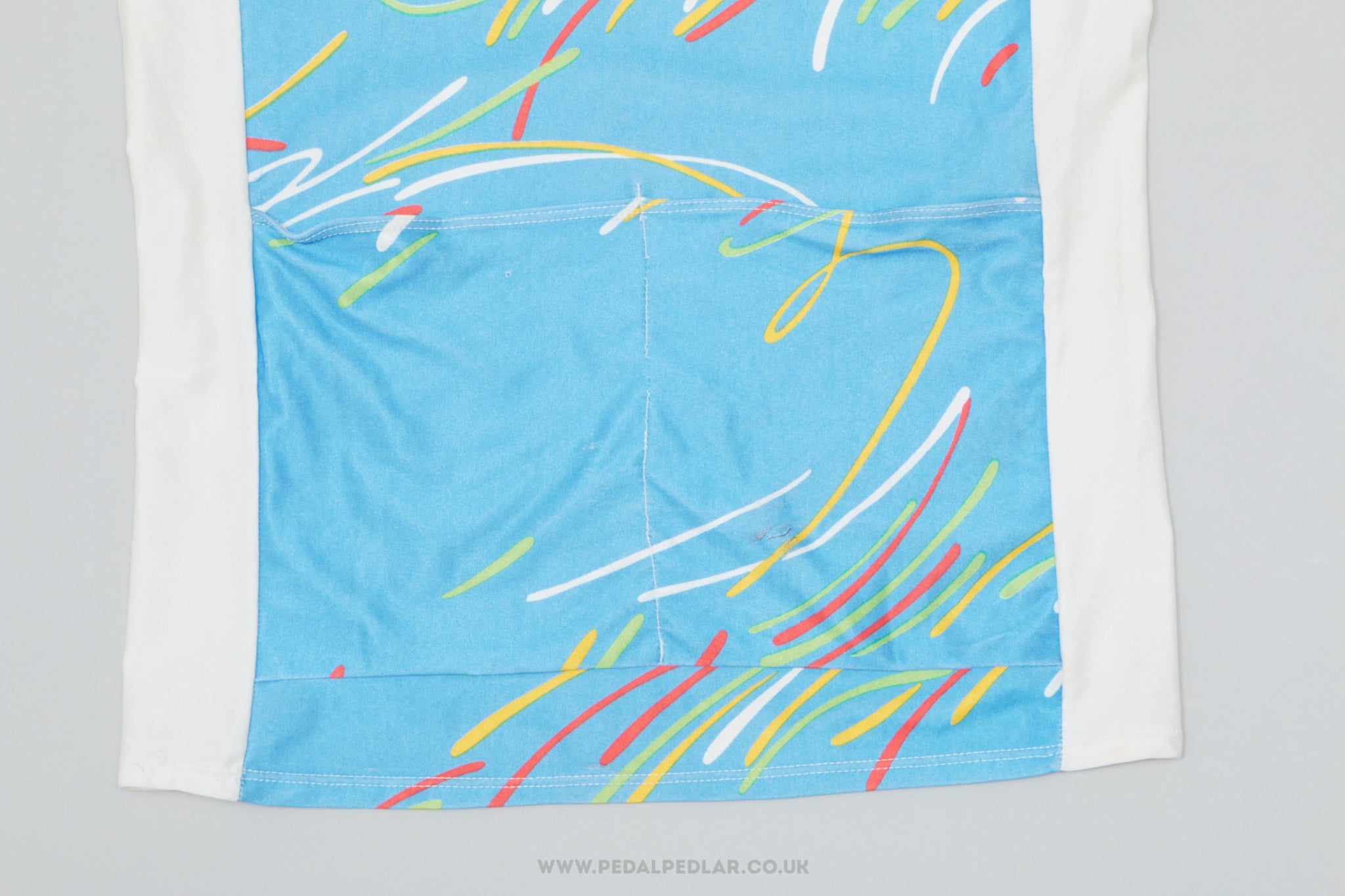 JFM Blue & White Squiggles Small Vintage Sleeveless Cycling Jersey - Pedal Pedlar - Clothing For Sale