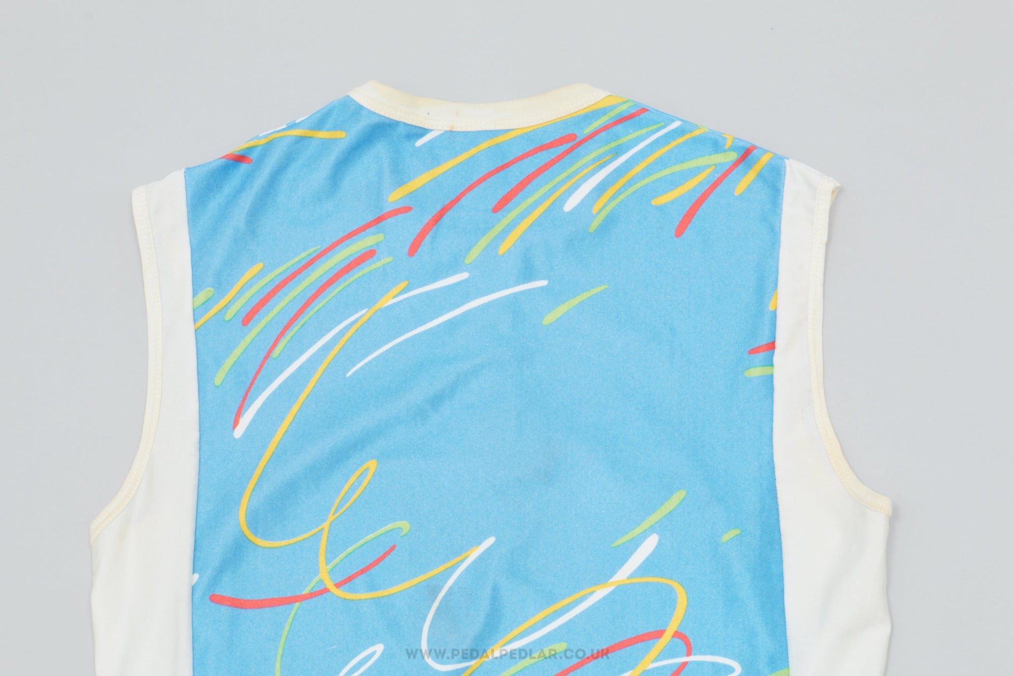 JFM Blue & White Squiggles Small Vintage Sleeveless Cycling Jersey - Pedal Pedlar - Clothing For Sale
