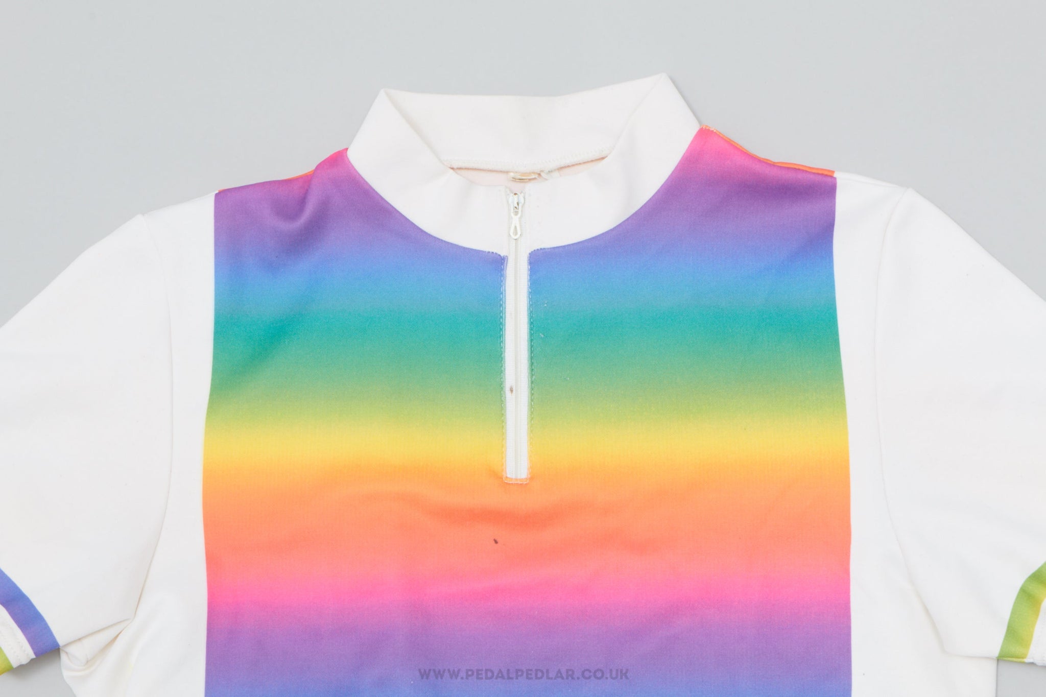 White & Rainbow Fades Medium Vintage Cycling Jersey - Pedal Pedlar - Clothing For Sale