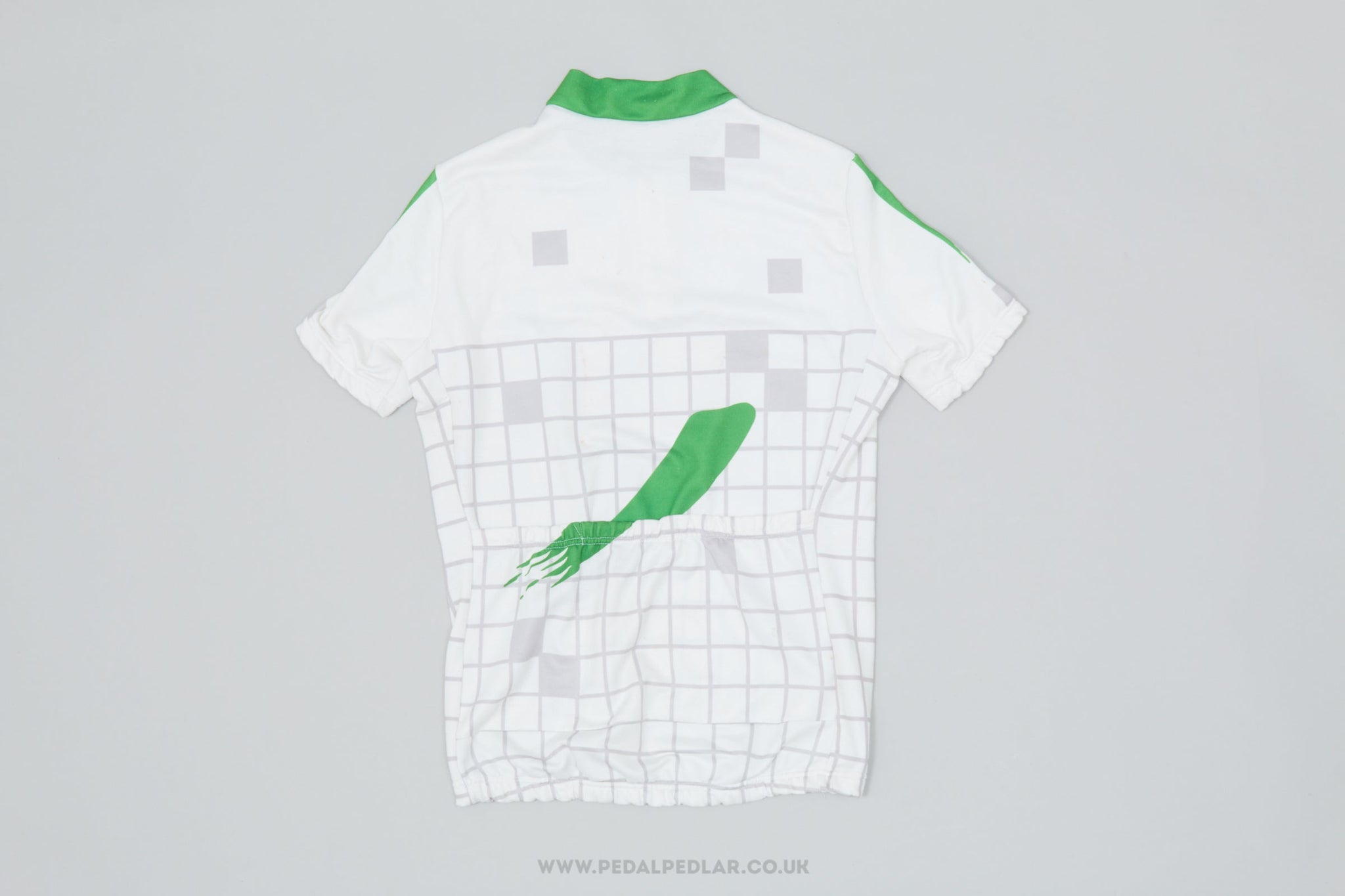 White / Grey / Green Geometric Medium Vintage Cycling Jersey - Pedal Pedlar - Clothing For Sale