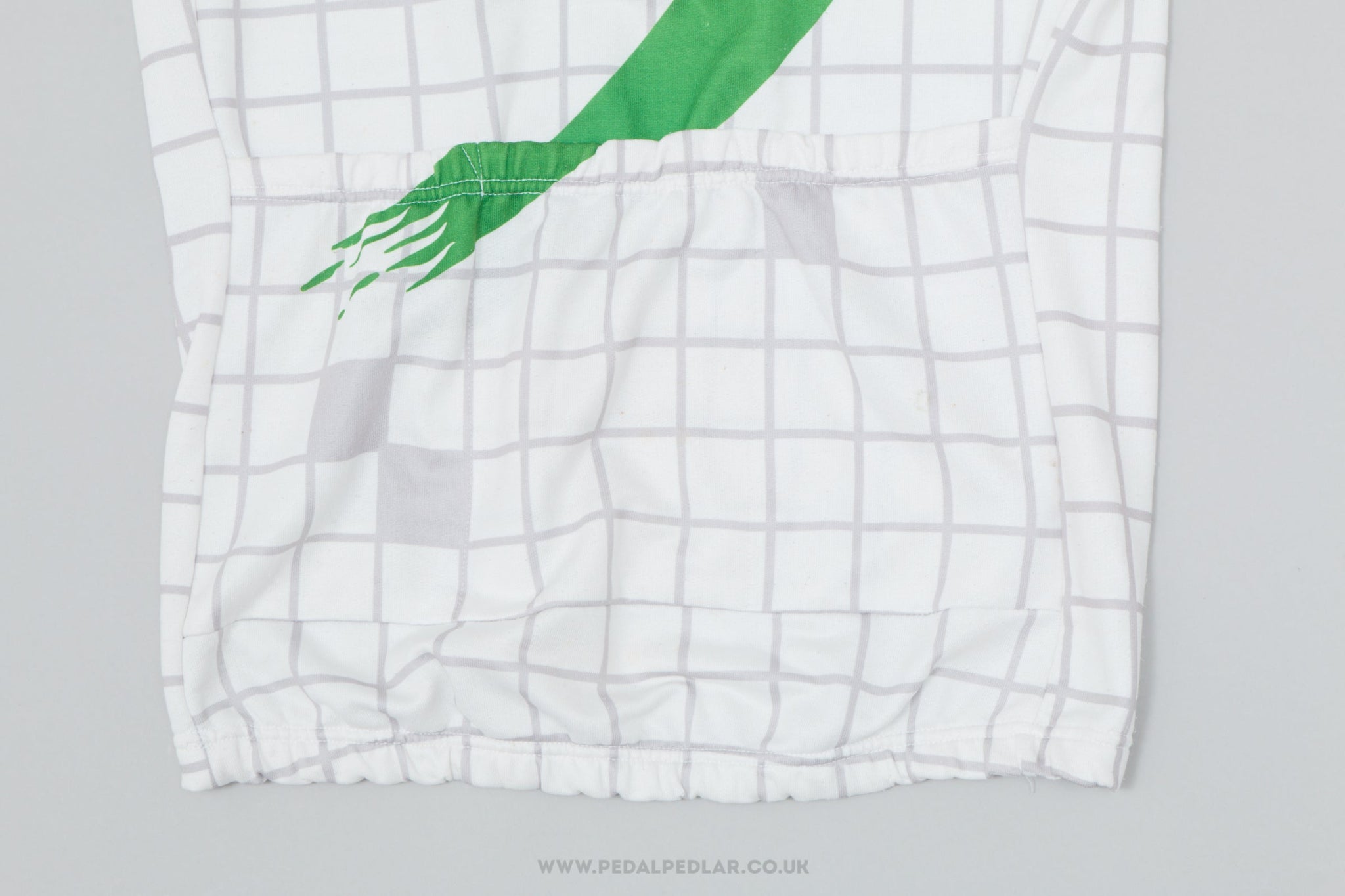 White / Grey / Green Geometric Medium Vintage Cycling Jersey - Pedal Pedlar - Clothing For Sale