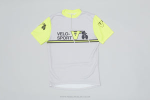 Velo-Sport Grey & Neon Yellow Medium Vintage Cycling Jersey - Pedal Pedlar - Clothing For Sale