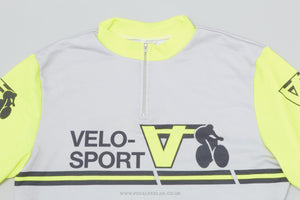 Velo-Sport Grey & Neon Yellow Medium Vintage Cycling Jersey - Pedal Pedlar - Clothing For Sale