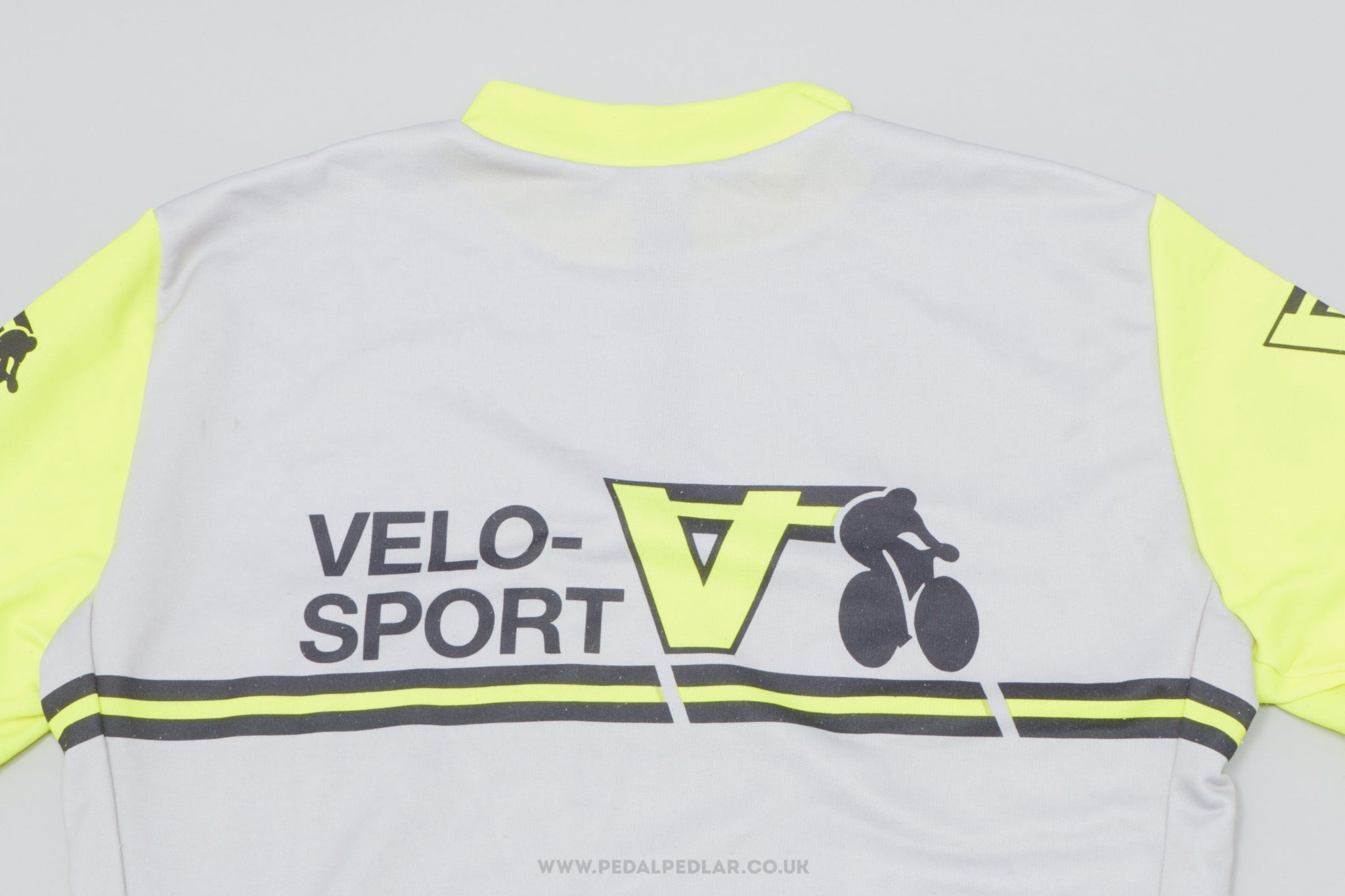 Velo-Sport Grey & Neon Yellow Medium Vintage Cycling Jersey - Pedal Pedlar - Clothing For Sale