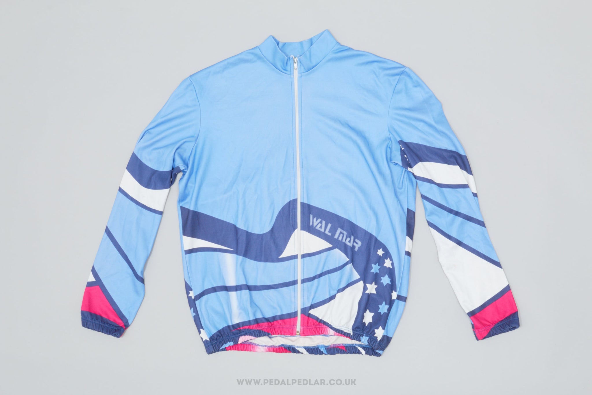 Wal Mar Blue & White Stars XL Vintage Long Sleeved Cycling Jersey - Pedal Pedlar - Clothing For Sale