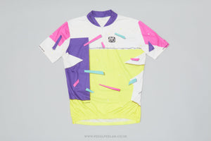 Giordana Eddy Merckx White, Purple & Neon c.1989 Large Vintage Cycling Jersey - Pedal Pedlar - Clothing For Sale