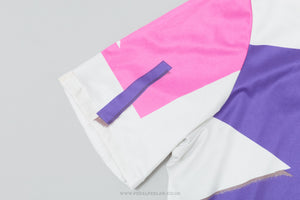 Eddy Merckx White, Purple & Neon XL Vintage Cycling Jersey - Pedal Pedlar - Clothing For Sale