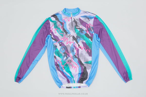 AGU Purple, Blue & Green Large Vintage Long Sleeved Cycling Jersey - Pedal Pedlar - Clothing For Sale