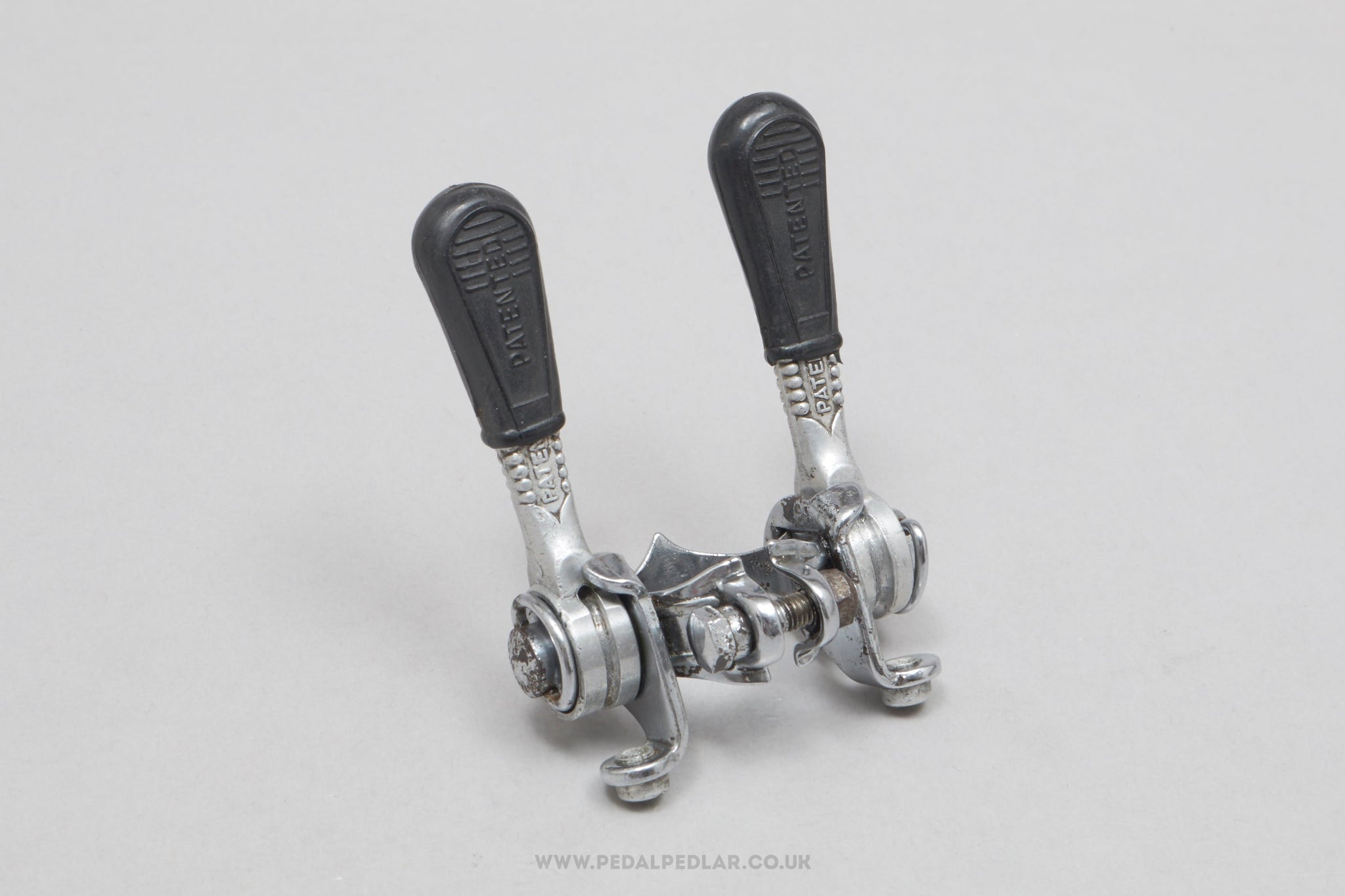 Campagnolo Nuovo/Super Record (1014) w) Covers & Silver Guides Vintage Clamp-On Downtube Shifters - Pedal Pedlar - Bike Parts For Sale