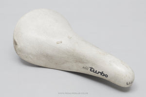 Selle Italia Turbo c.1990 Vintage White Leather Saddle - Pedal Pedlar - Bike Parts For Sale