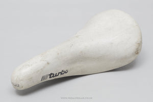 Selle Italia Turbo c.1990 Vintage White Leather Saddle - Pedal Pedlar - Bike Parts For Sale