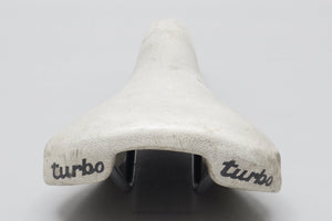 Selle Italia Turbo c.1990 Vintage White Leather Saddle - Pedal Pedlar - Bike Parts For Sale