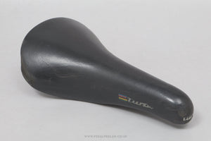 Selle Italia Turbo World Champion Stripes c.1986 Vintage Black Leather Saddle - Pedal Pedlar - Bike Parts For Sale