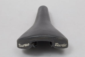 Selle Italia Turbo World Champion Stripes c.1986 Vintage Black Leather Saddle - Pedal Pedlar - Bike Parts For Sale