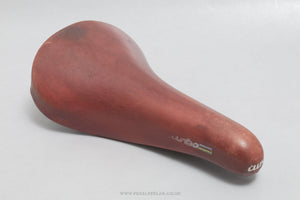 Selle Italia Turbo c.1985 Vintage Maroon Leather Saddle - Pedal Pedlar - Bike Parts For Sale