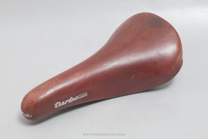 Selle Italia Turbo c.1985 Vintage Maroon Leather Saddle - Pedal Pedlar - Bike Parts For Sale