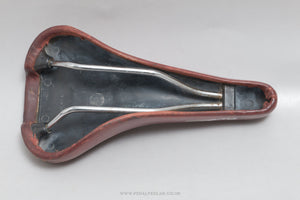 Selle Italia Turbo c.1985 Vintage Maroon Leather Saddle - Pedal Pedlar - Bike Parts For Sale