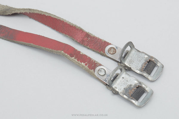 Christophe 516 R Pourtrait-Morin Stamped Leather Vintage Red Pedal / Toe Clip Straps - Pedal Pedlar - Bike Parts For Sale