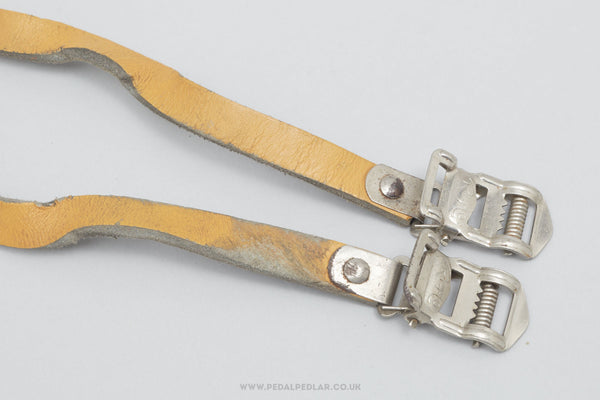 Ri-Mo Colnago Branded Leather Vintage Yellow Pedal / Toe Clip Straps - Pedal Pedlar - Bike Parts For Sale