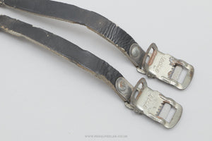 Christophe 516 N Lapize Stamped Leather Vintage Black Pedal / Toe Clip Straps - Pedal Pedlar - Bike Parts For Sale