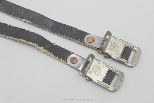 Christophe 516 N Pourtrait-Morin Stamped Leather Vintage Black Pedal / Toe Clip Straps - Pedal Pedlar - Bike Parts For Sale